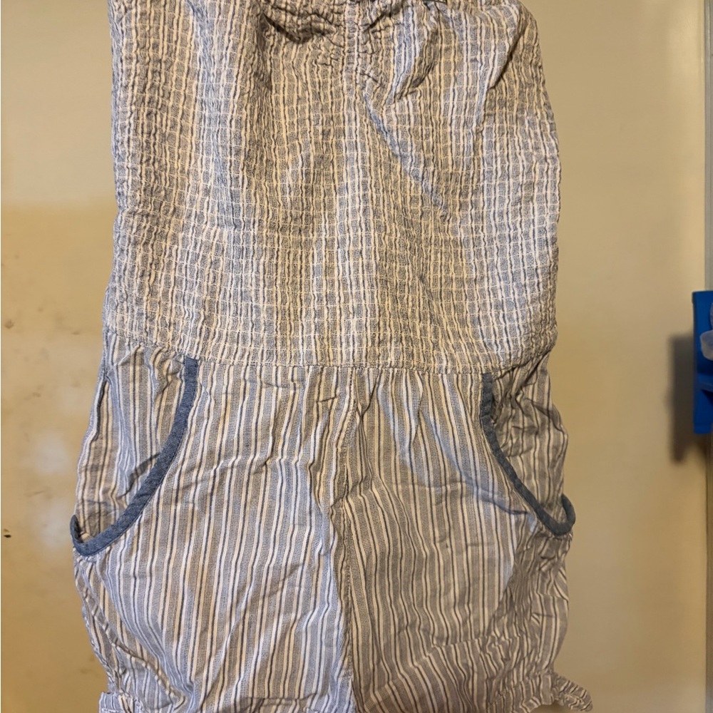 Striped Seersucker Romper in Blue and White